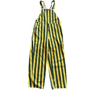 Packers Game Bibs Overalls Mens 34x32 Green Yellow Striped Bib Game Day Tailgate